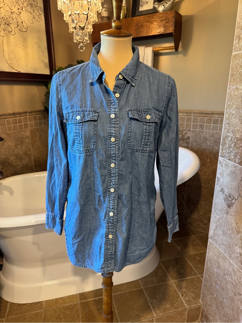 Talbots Classic Denim Button-Down Shirt chambray size small